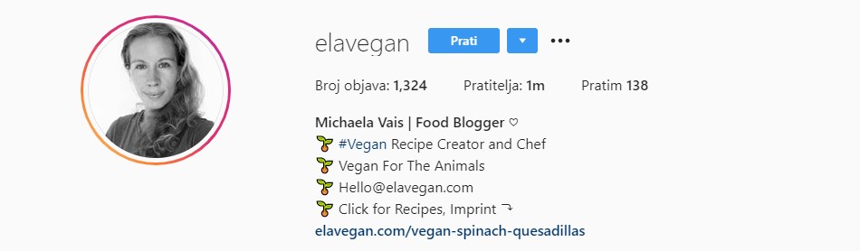 ela vegan opis instagram profila
